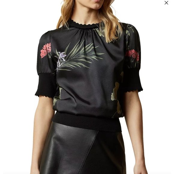 New Ted Baker Tileeyy Short-Sleeve Highland Woven Sweater Floral Jumper Size 1 - Picture 2 of 9